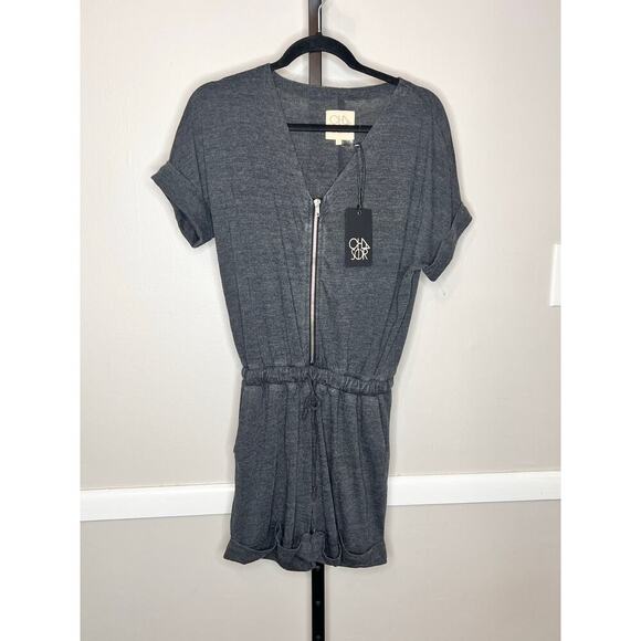 Chaser Newport Romper Washed Charcoal Short Sleeve Zip Front Romper Size S NWT - Picture 2 of 7